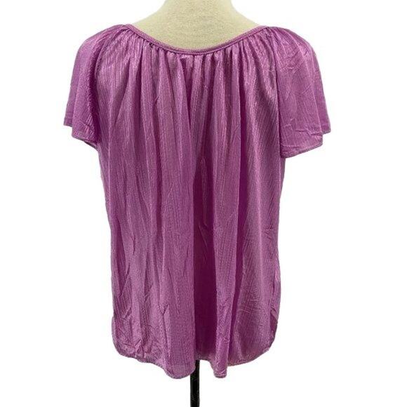 Vintage Shiny Nylon Short Sleeve Sleep Top Purple Womens Size Medium Dead Stock - Picture 7 of 7